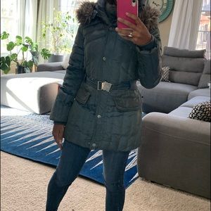 Cute Turquoise Belted Ms Sixty Puff Coat, Size XS.